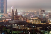 Qingdao, old town overview with it's catholic church St. Michael