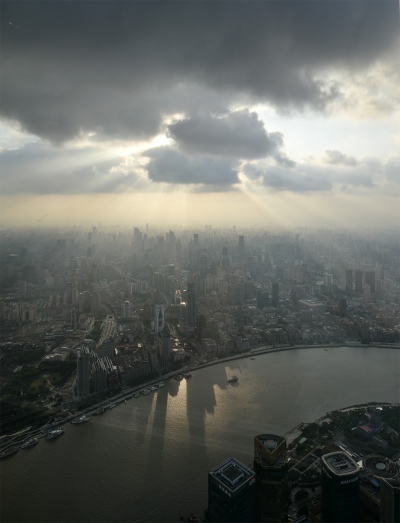 Shanghai Puxi Panorama in the clouds