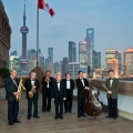 Peace Hotel Jazz band, trumpeter Rong center, on the roof of the peace hotel, Shanghai, Focus