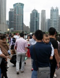 Shanghai Pudong seen from Flyover bridge with people